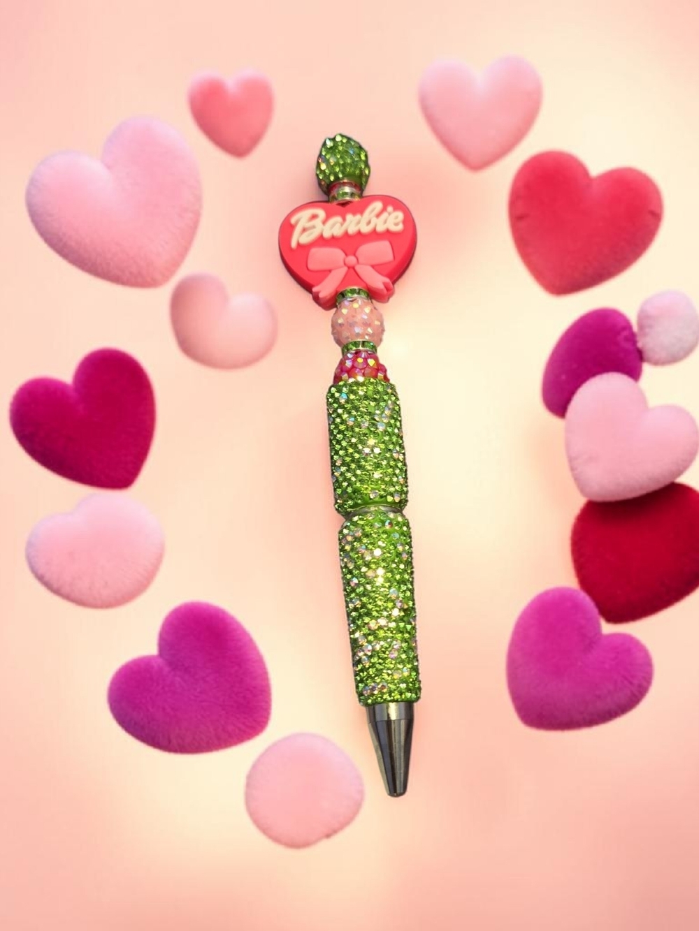 Barbie Lime Green Crystal Heart Top Pen with Pink Logo